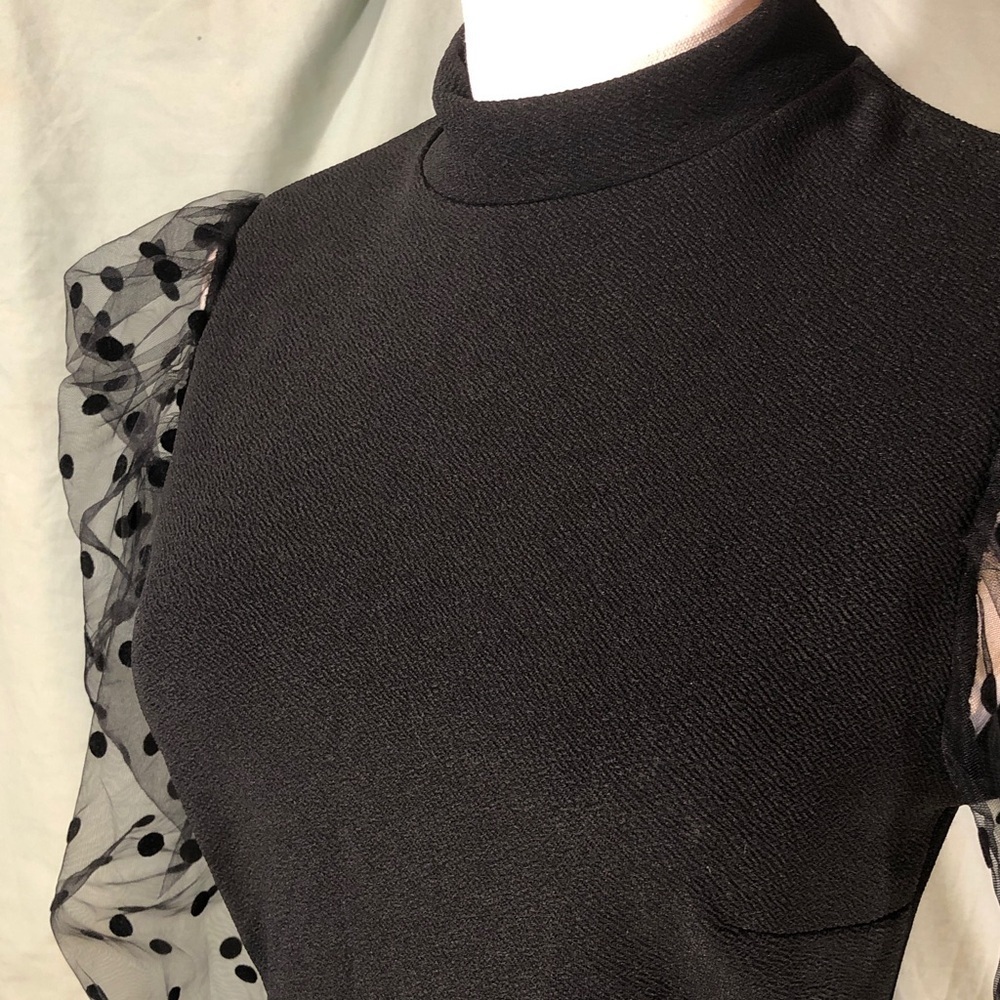 Prom Black Dress with Sheer Polka Dot Mesh Sleeves Size Small - Picture 9 of 16